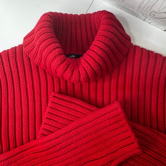 VTG Land's End Cable Knit Turtleneck Sweater Red L Women 100% Cotton Hong Kong - Picture 1 of 8
